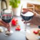 This picture show two person with wine glasses.