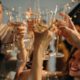 This picture show a group of people celebrating and drinking wine.